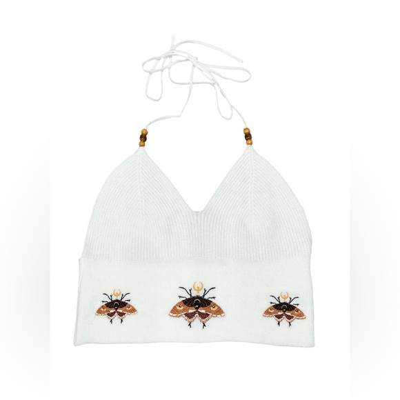 Boho Halter Top With Butterfly/Moth Cottage Festival Indie Retro Embroidered  L - Picture 5 of 5